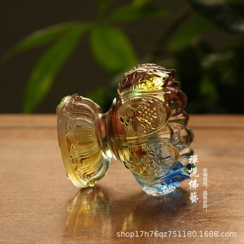 Candle Glass Supplies - Стеклянный подсвечник «Лотос Восьми Благоприятных Символов»,